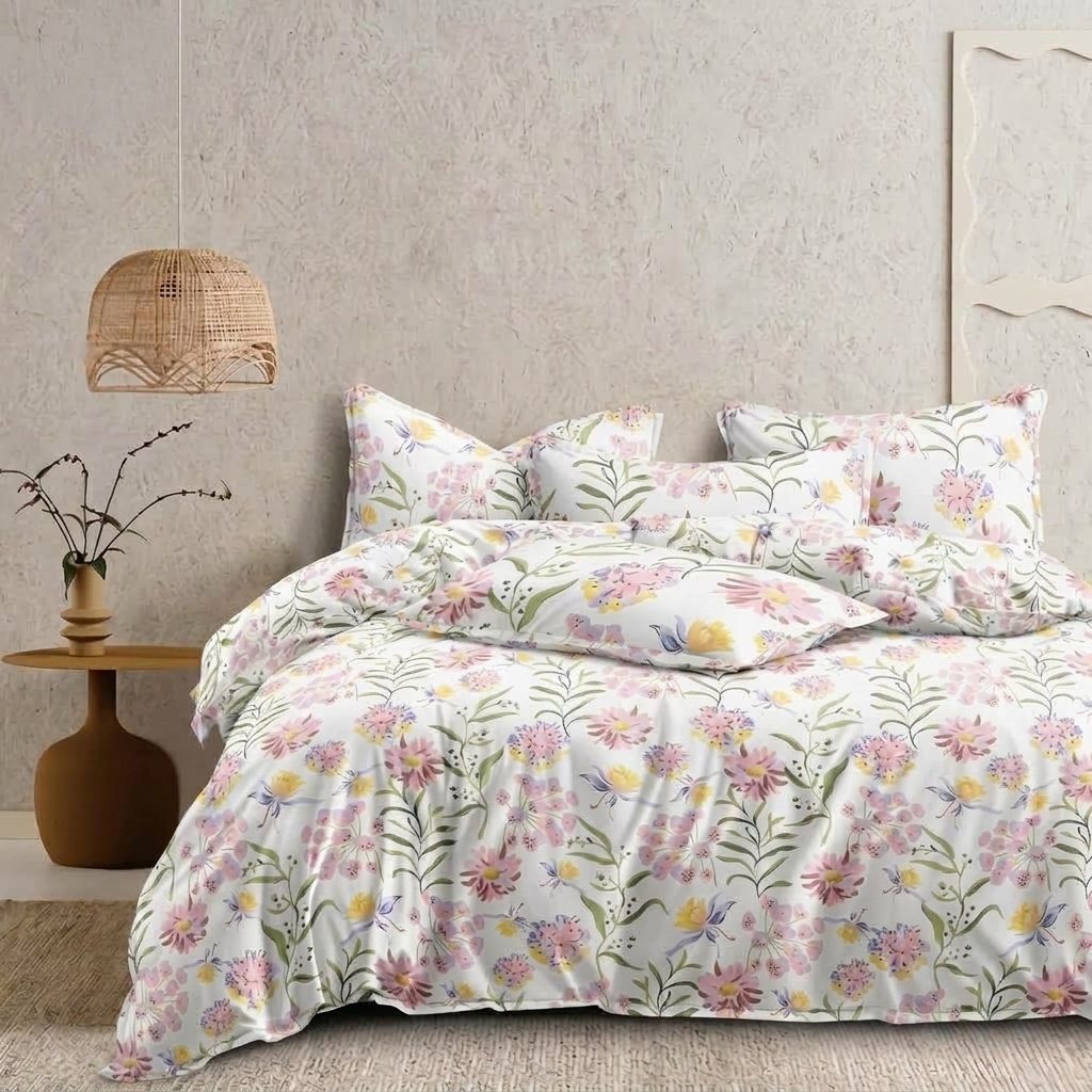 Dublin Dreams Bedsheet – Pastel Wildflower Garden (Super King 108" × 108")