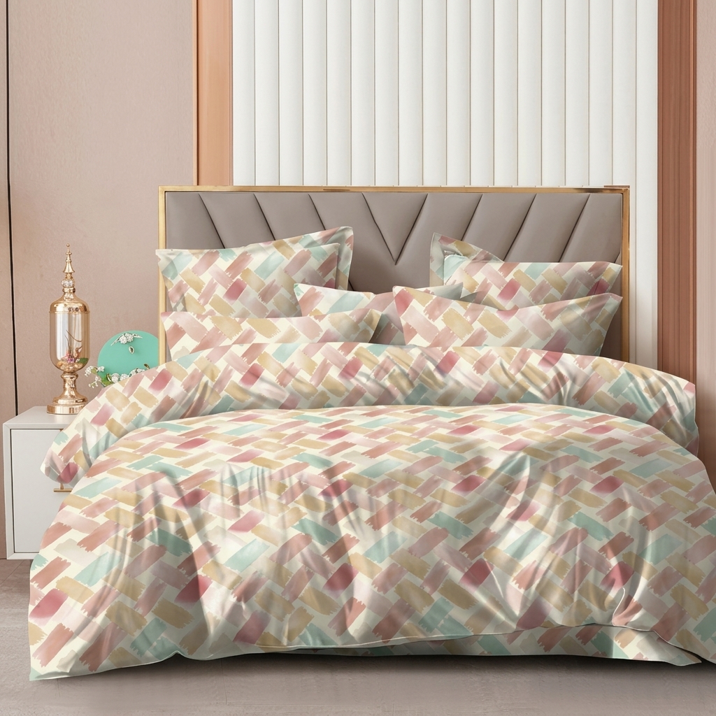 Dublin Dreams Bedsheet – Pastel Brushstroke Mosaic (Super King 108" × 108")