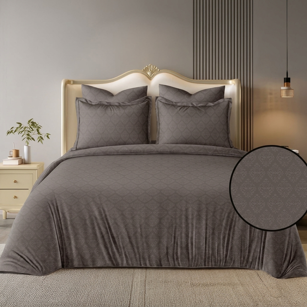 Rosiala Baroque Embossed Bedsheet – Taupe (Super King 108" × 108")
