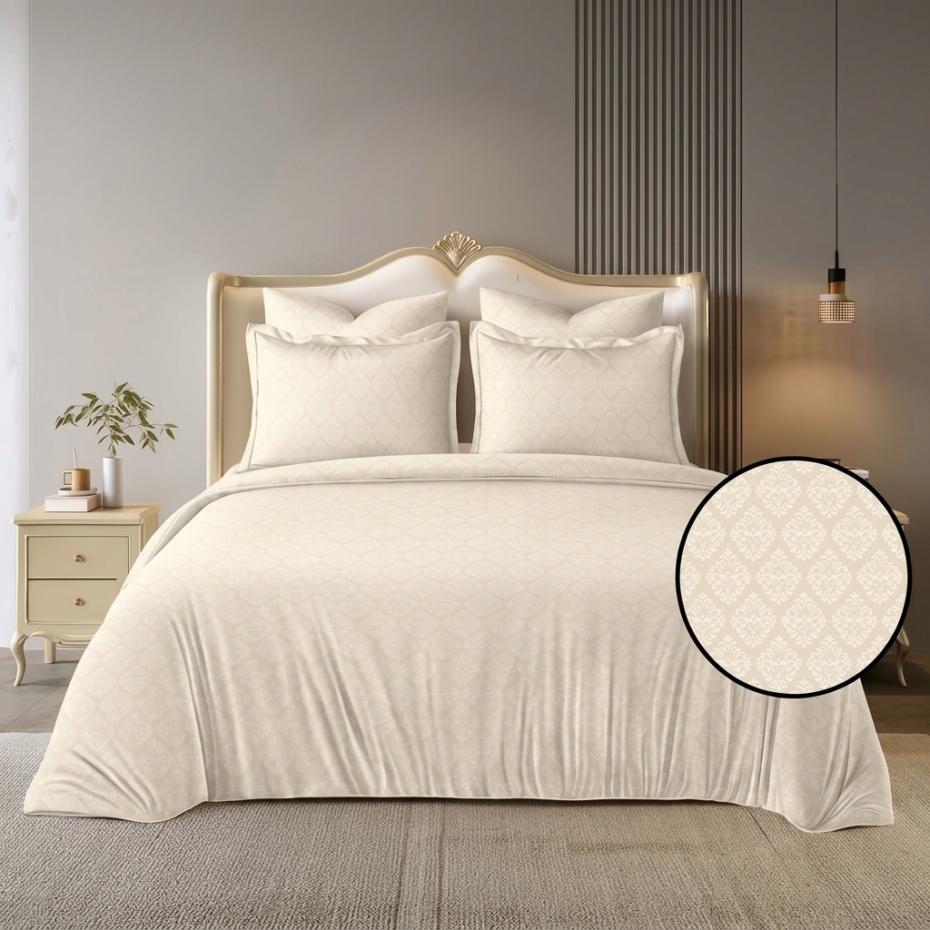 Rosiala Baroque Embossed Bedsheet – Ivory (Super King 108" × 108")