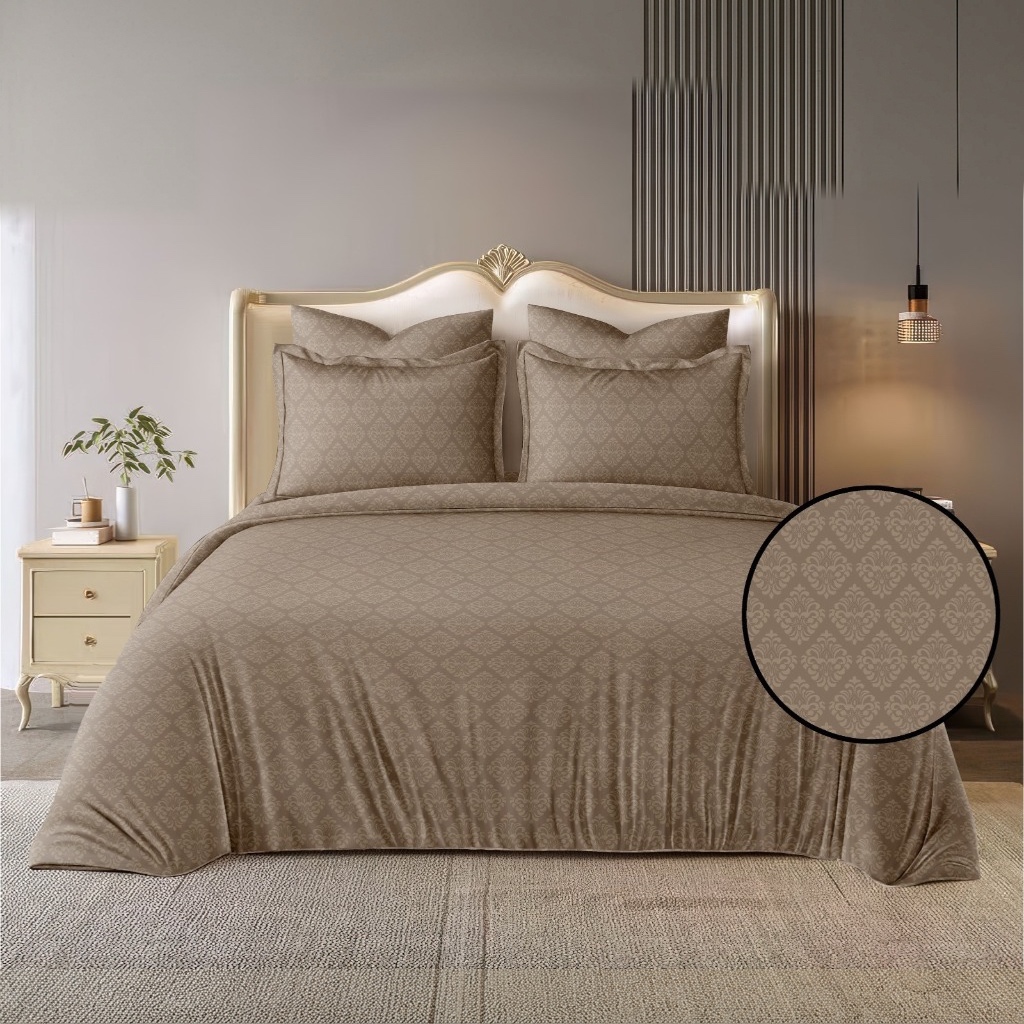 Rosiala Baroque Embossed Bedsheet – Camel Bronze (Super King 108" × 108")