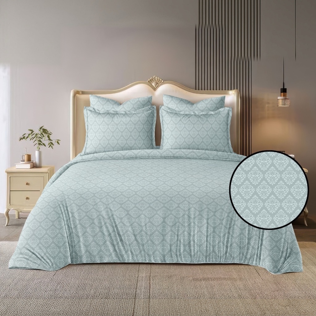 Rosiala Baroque Embossed Bedsheet – Powder Ice Blue (Super King 108" × 108")