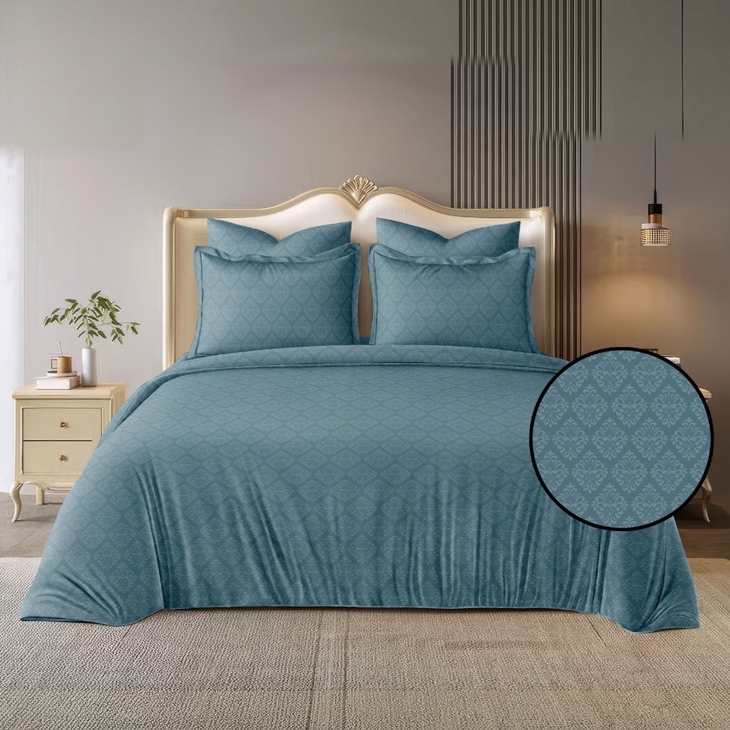 Rosiala Baroque Embossed Bedsheet – Teal (Super King 108" × 108")