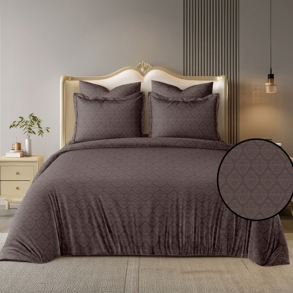 Rosiala Baroque Embossed Bedsheet – Chocolate (Super King 108" × 108")