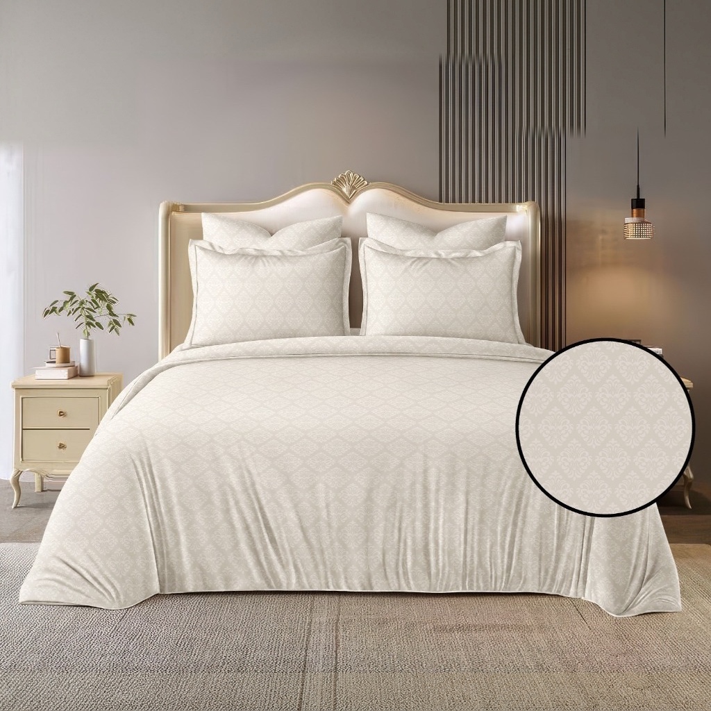 Rosiala Baroque Embossed Bedsheet – Pearl White (Super King 108" × 108")