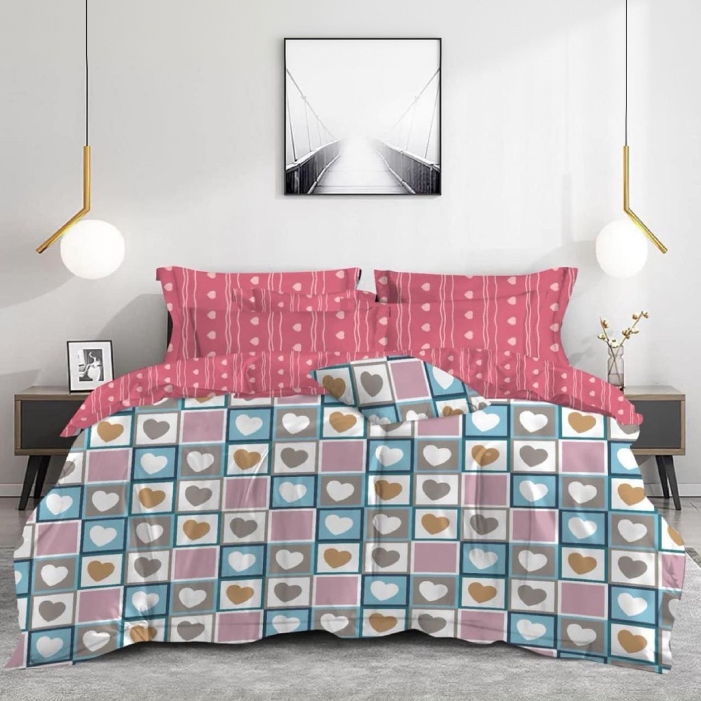 Lamina Ultra Comfy 4 Pcs Set with Reversible Quilt – Candy Box Heart Patchwork (90" × 100")