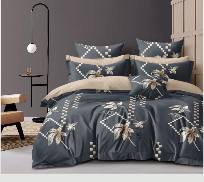 Orva Classic Double Bedsheet – Charcoal Autumn Diamond Trellis (90" × 100")
