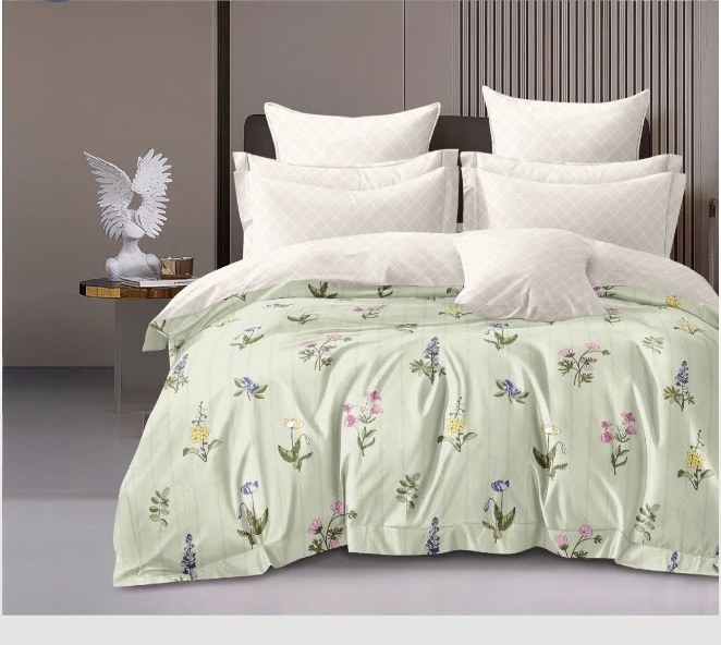 Orva Classic Double Bedsheet – Serene Mint Wildflower Meadow (90" × 100")