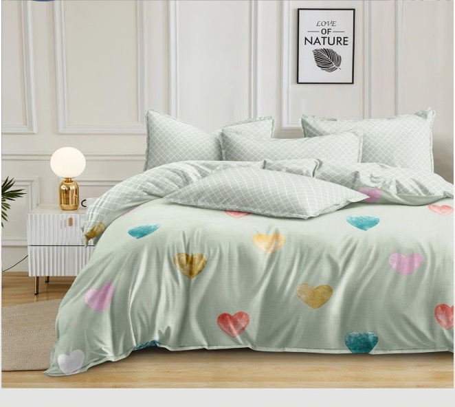 Orva Classic Double Bedsheet – Floating Heart Petals (Mint & Sky Blue) (90" × 100")