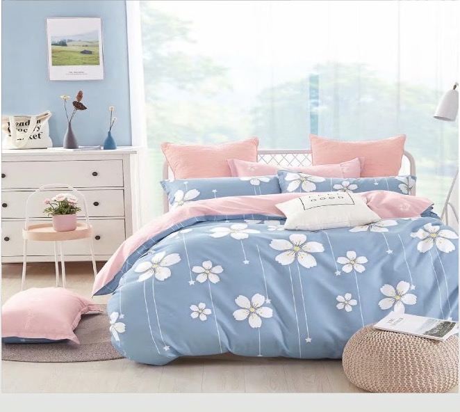 Orva Classic Double Bedsheet – Sky Blue Cherry Blossom Petals (90" × 100")