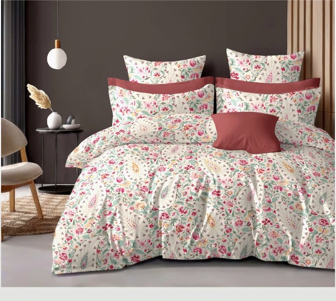 Orva Classic Double Bedsheet – Crimson Floral Garland on Cream (90" × 100")