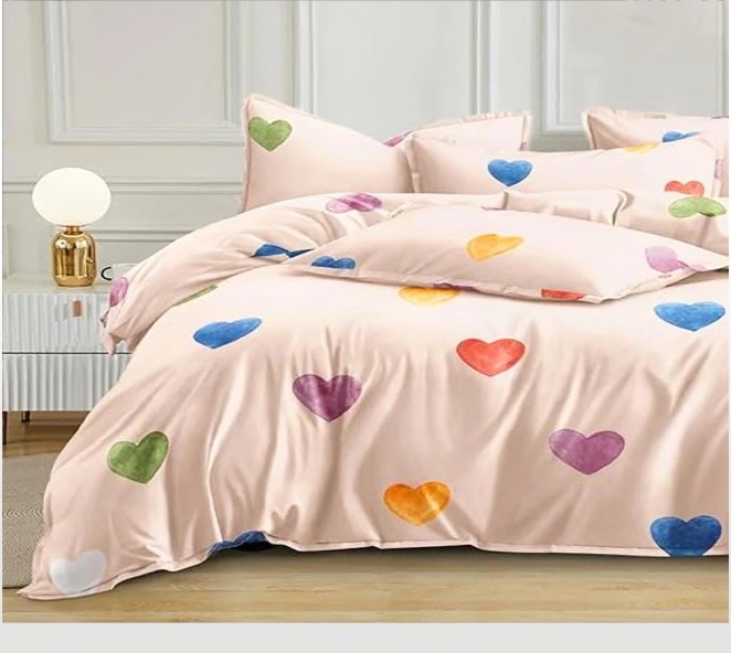 Orva Classic Double Bedsheet – Multicolored Pastel Watercolor Hearts (90" × 100")