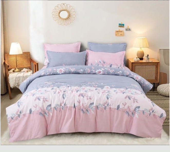 Orva Classic Double Bedsheet – Duo-Tone Powder Blue & Soft Rose (90" × 100")