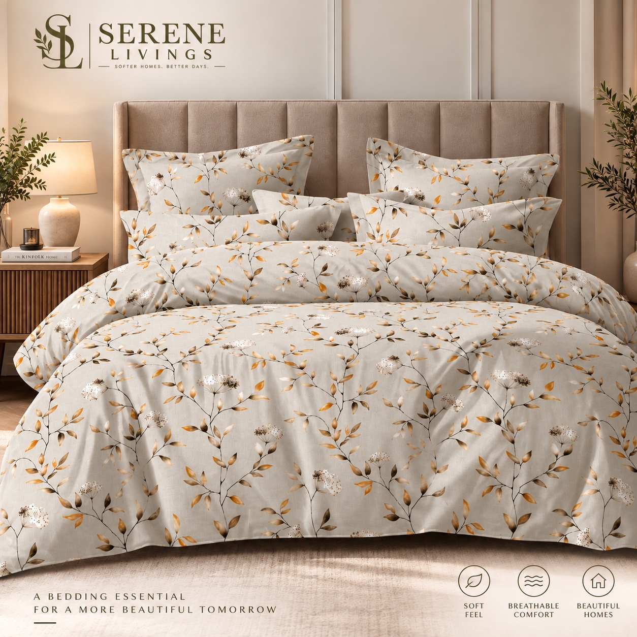 Serene Livings Dublin Dreams Bedsheet – Ivory Botanical Whisper (Super King 108" × 108") – Hero Lifestyle Presentation