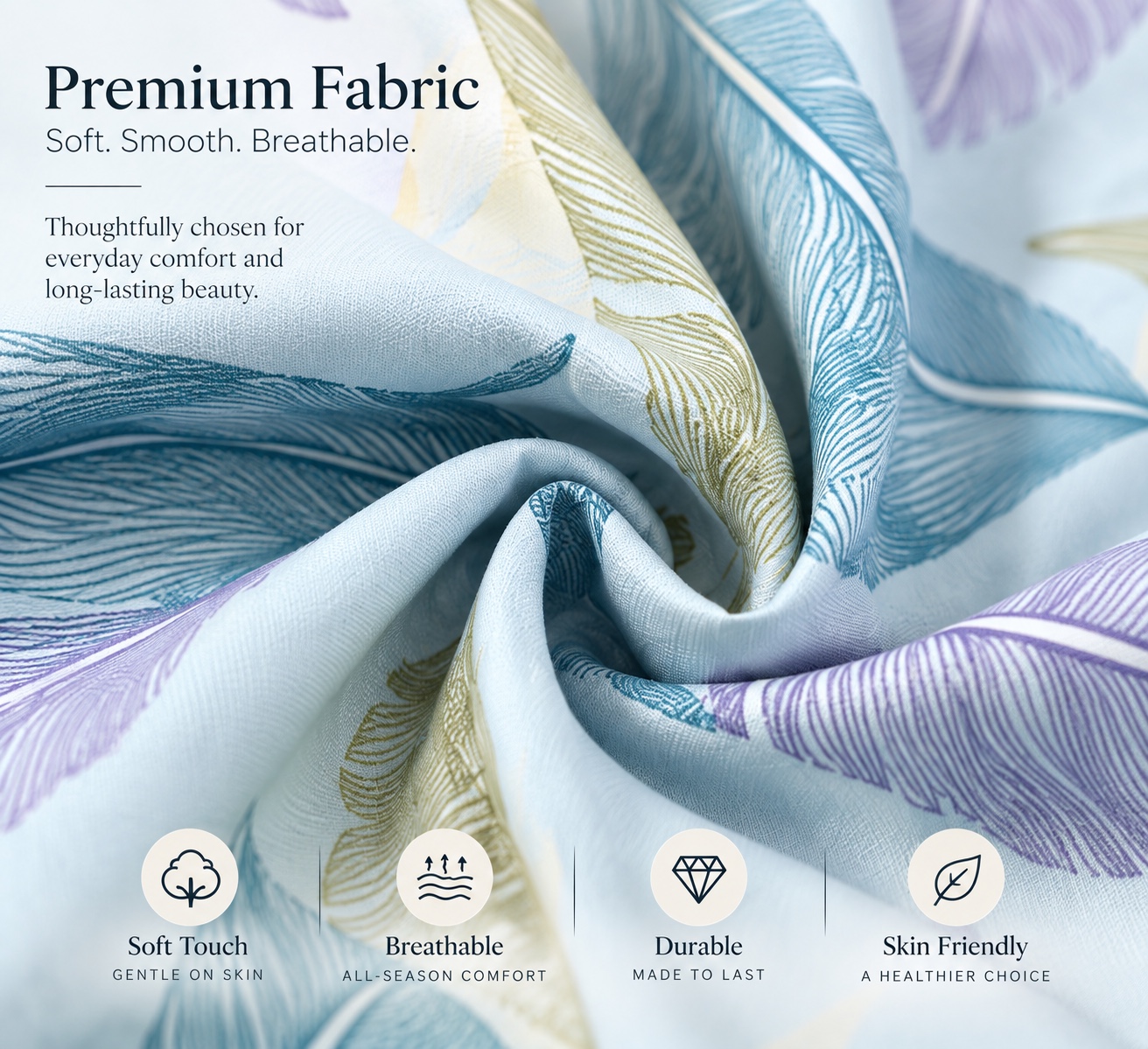 Serene Livings Dublin Dreams Bedsheet – Pastel Brushstroke Mosaic (Super King 108" × 108") – Fabric & Weave Texture Close-up
