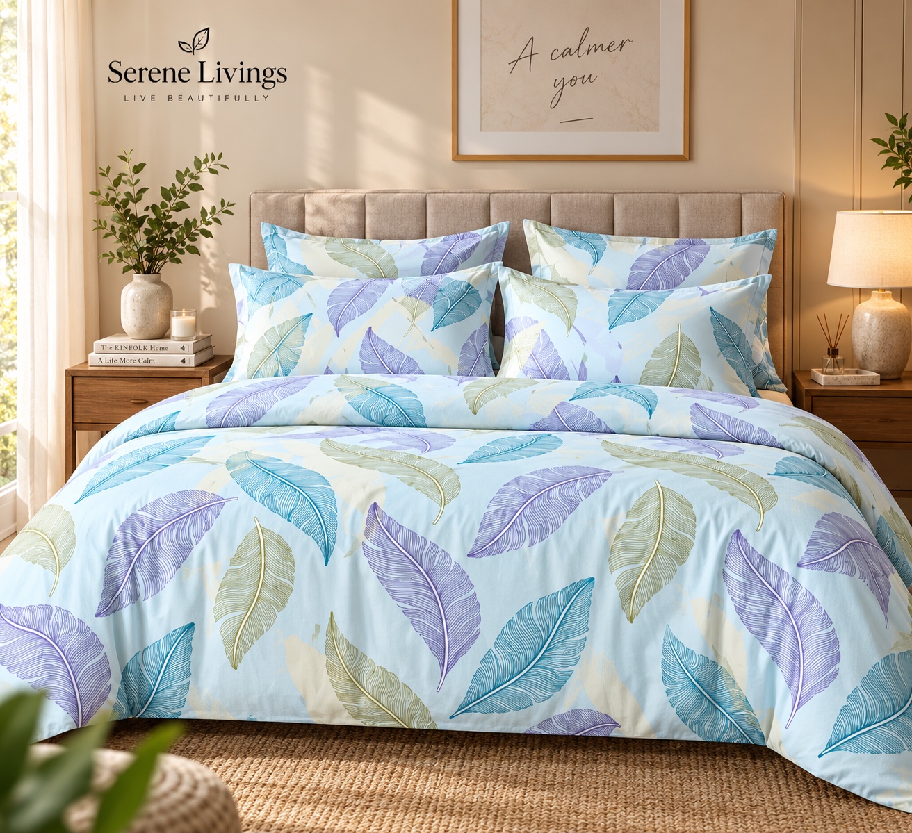 Serene Livings Dublin Dreams Bedsheet – Pastel Brushstroke Mosaic (Super King 108" × 108") – Hero Lifestyle Presentation