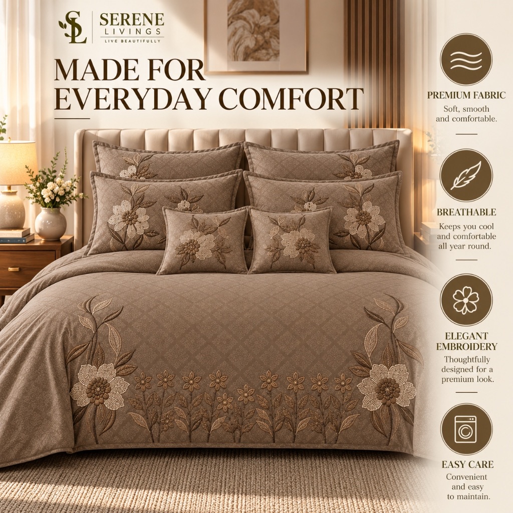 Rosiala Baroque Embossed Bedsheet – Camel Bronze (Super King 108" × 108")