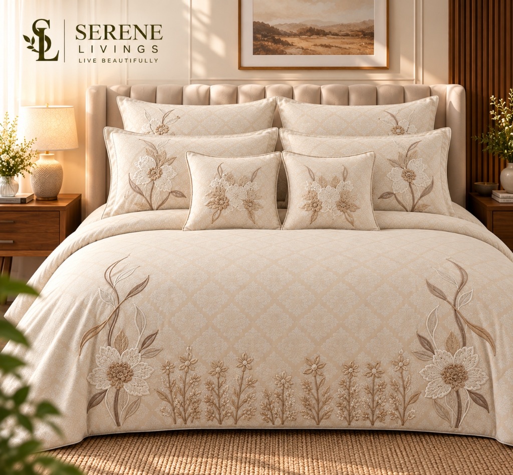 Rosiala Baroque Embossed Bedsheet – Pearl White (Super King 108" × 108")
