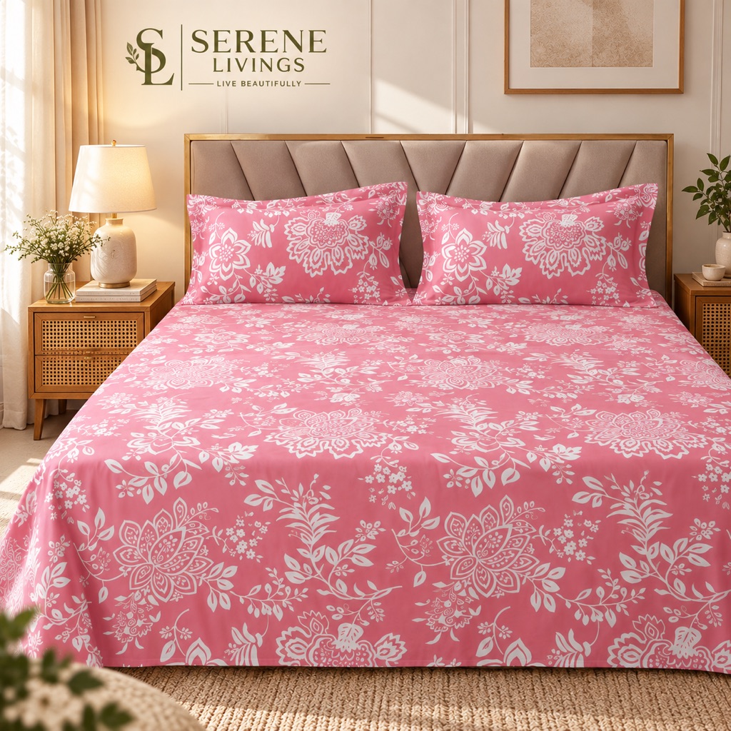 Dublin Dreams Bedsheet – Blush Rose Damask (Super King 108" × 108")